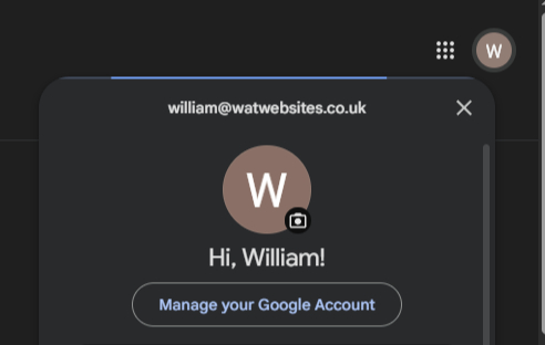 Correct Google account login screen showing the Gmail account linked to your business profile