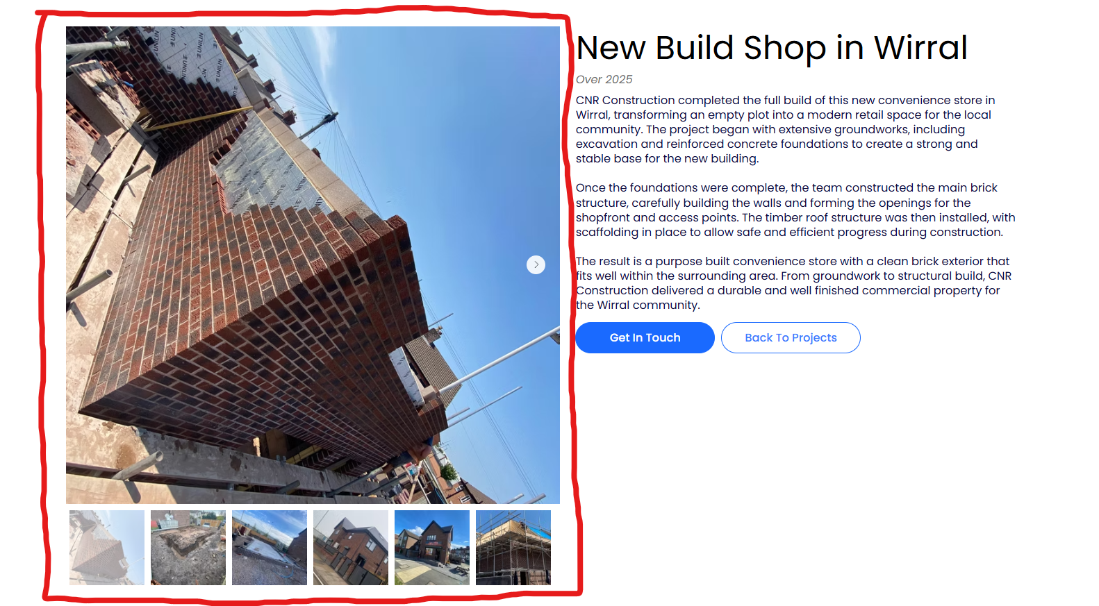 Where gallery images appear on the individual project page