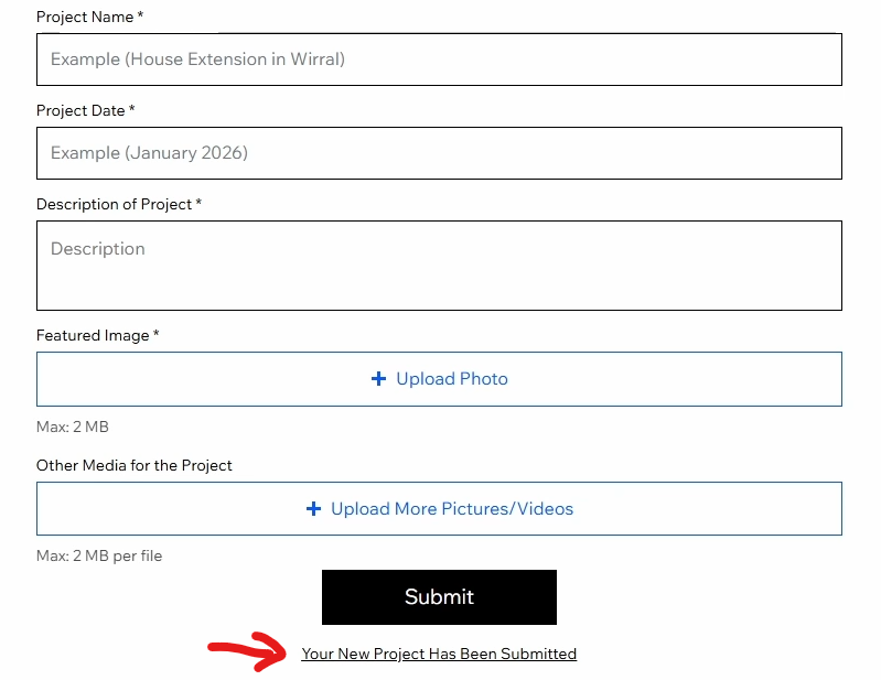 Project submitted confirmation message