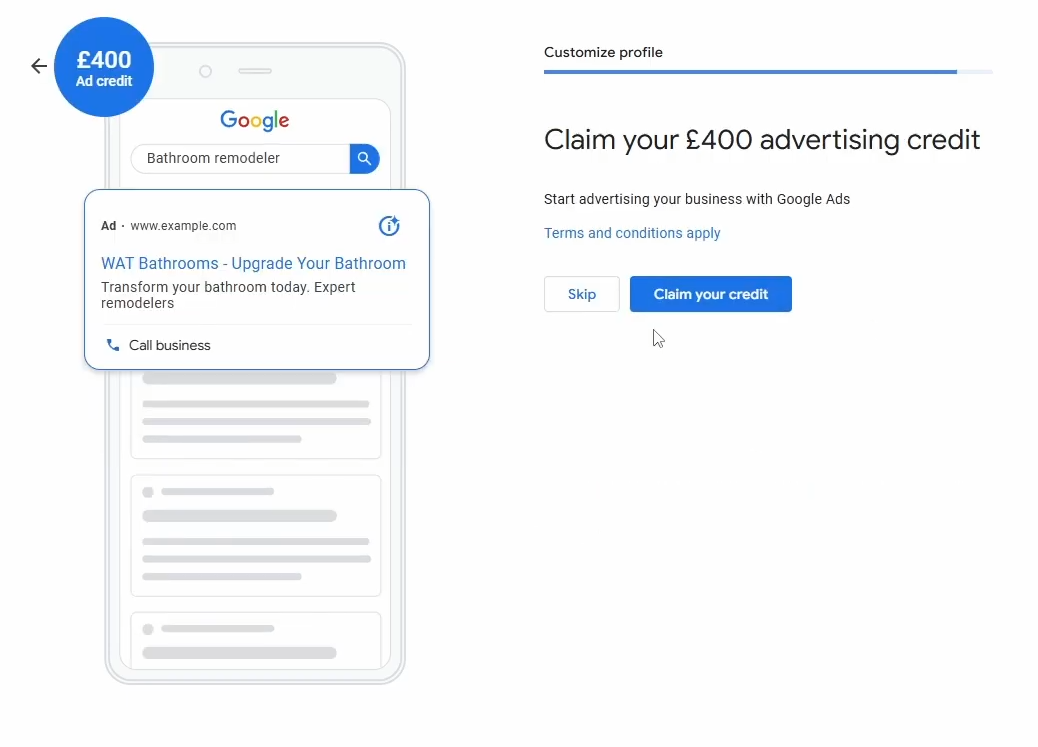 Google Ads Β£400 credit offer