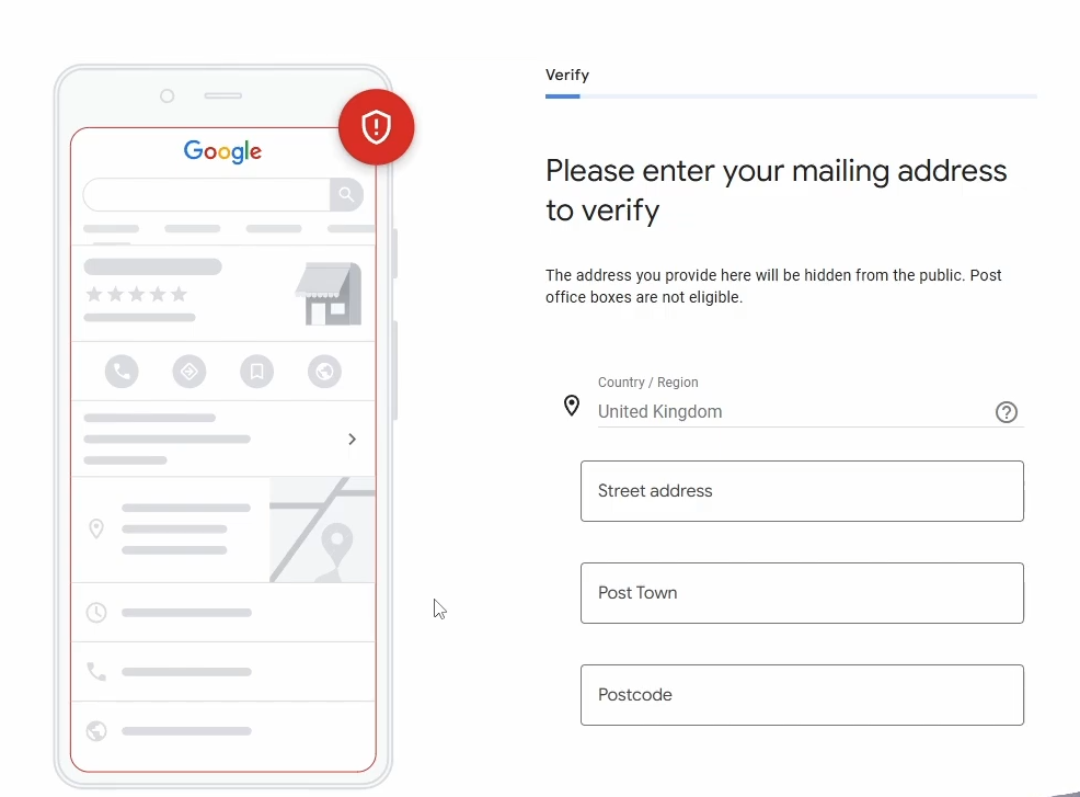 Verify your address with Google