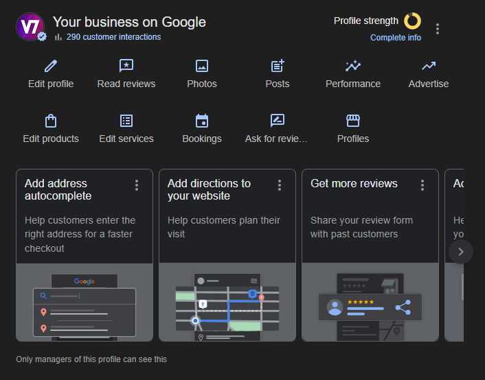 Google Business Profile dashboard