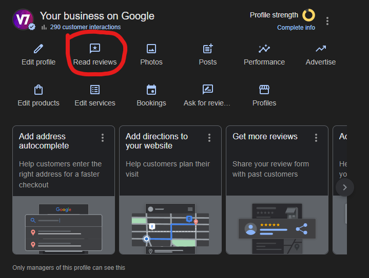 Google Business Profile read reviews highlighted