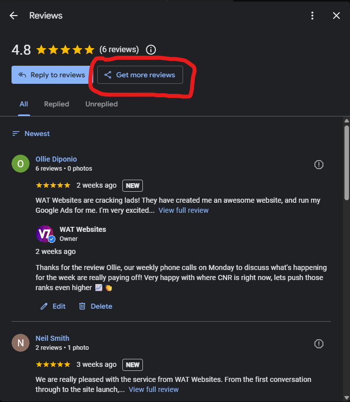 Step 1 - finding review link in desktop dashboard