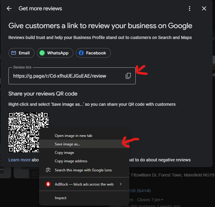 Step 2 - copying the direct review link
